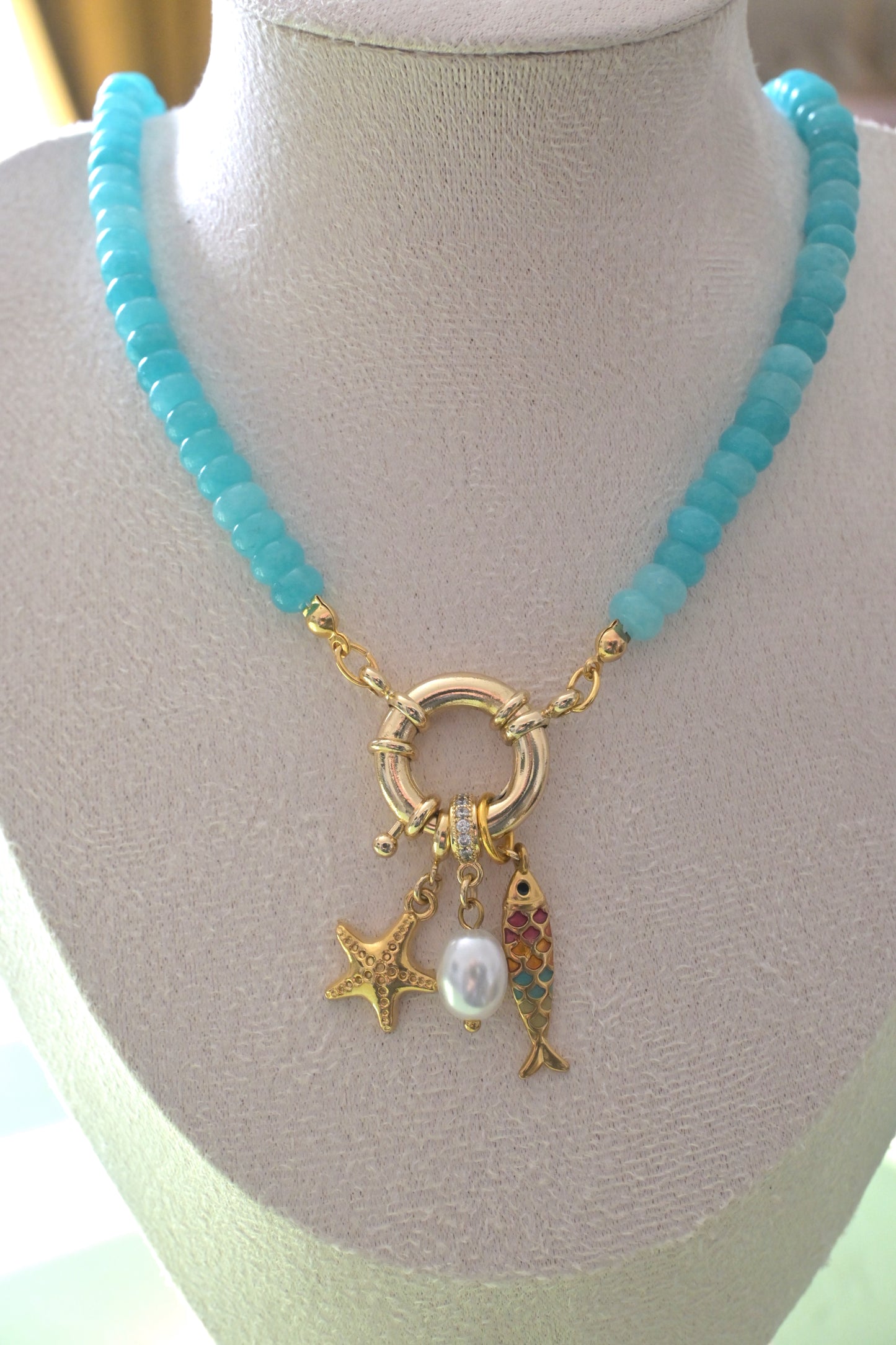 Mar y Sol Beaded  Charm Necklace with Gold Charms
