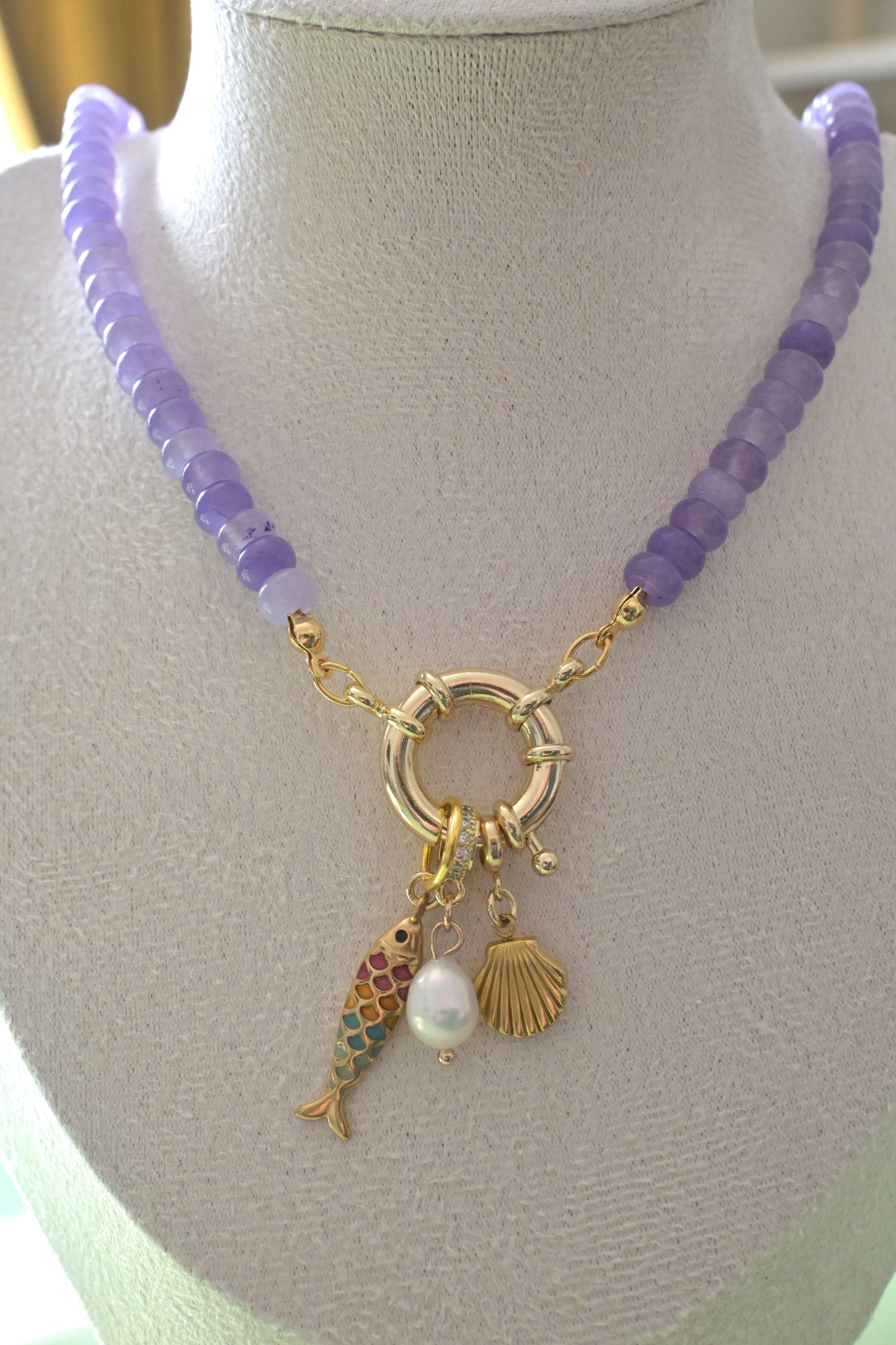 Mar y Sol Beaded  Charm Necklace with Gold Charms