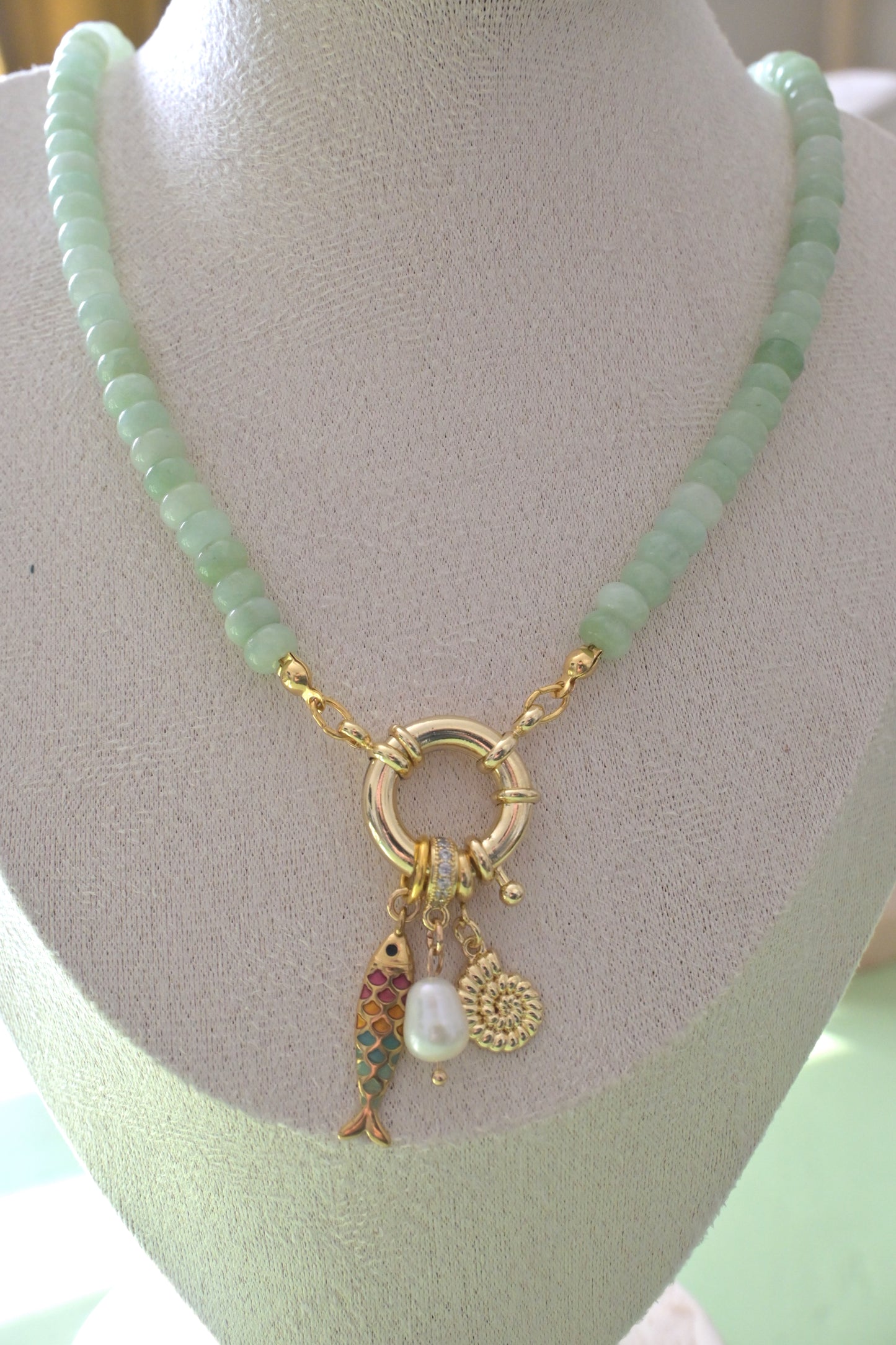 Mar y Sol Beaded  Charm Necklace with Gold Charms