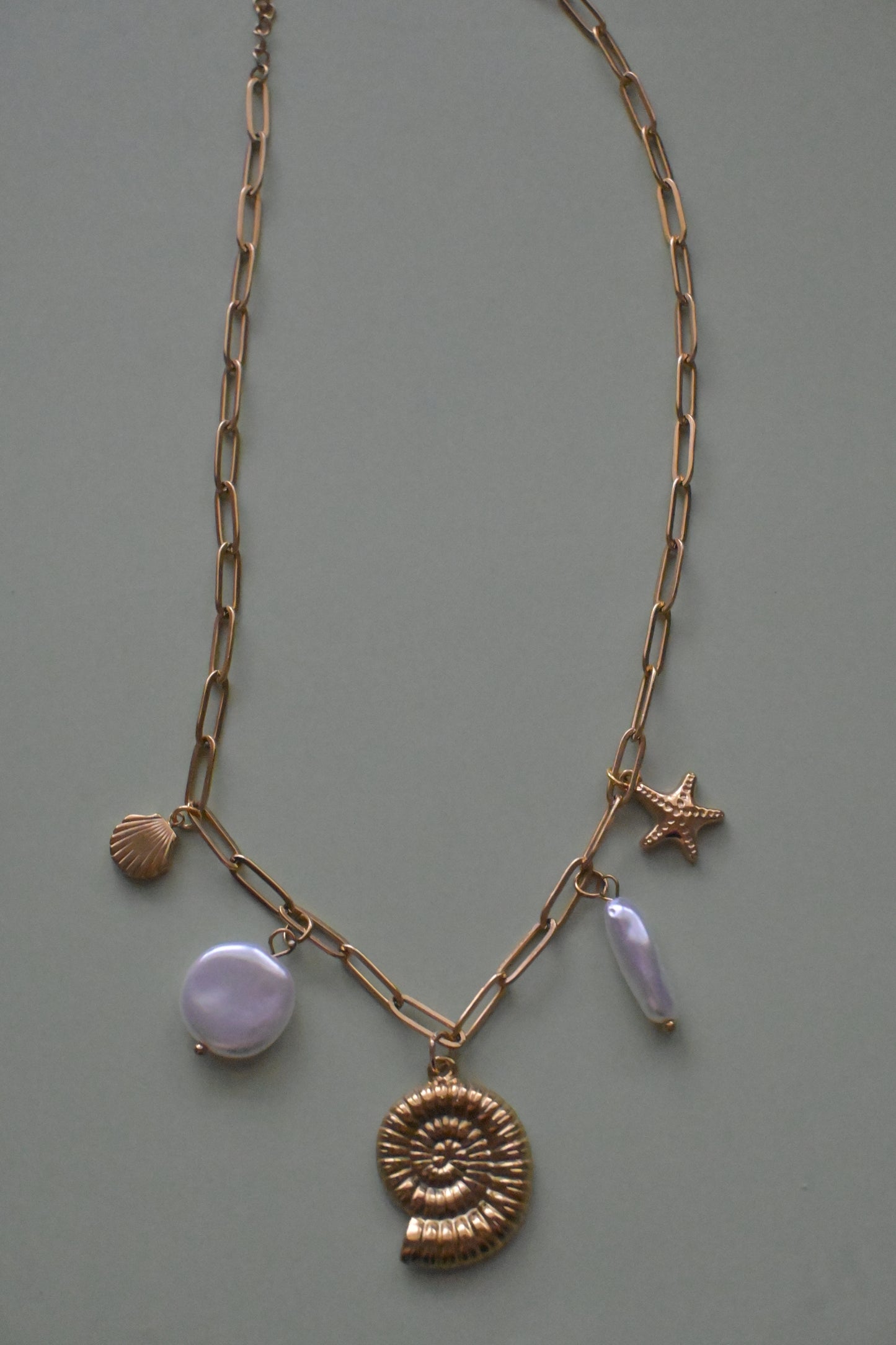 Mar y Sol Charm Necklace | Costal Beaded Necklace with Gold Charms