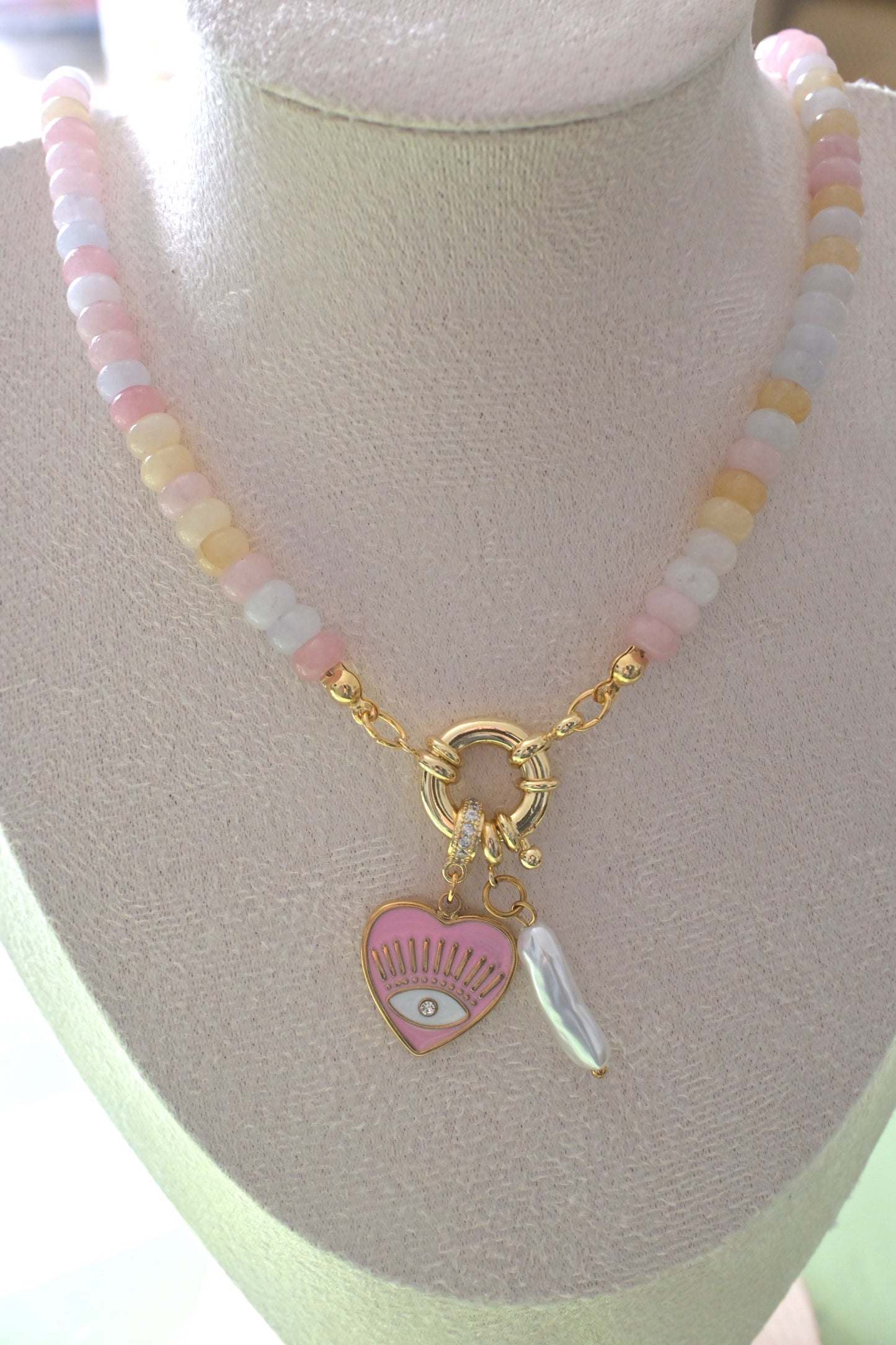 Mar y Sol Beaded  Charm Necklace with Gold Charms